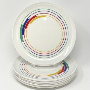 Vintage Idea Dishes Rainbow Hi Fi Primary Melamine Plastic Plates 9.25” Set Of 6